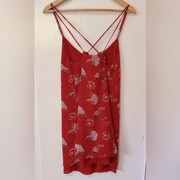 Streetwear Society| Red Floral X-Back Spaghetti Strap Mini Sheath Dress Sz M - Picture 5 of 5